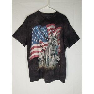 The Mountain Vintage Wolf American Flag Men's Size Large T-Shirt Black Tie Dye